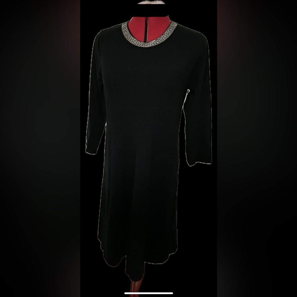 Liz Claiborne Small Black Dress with Sparkling Neckline NWT